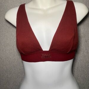 SKIMS Triangle Plunge Bralette Bone Brown Sz Large Ribbed Stretch Lounge Comfort